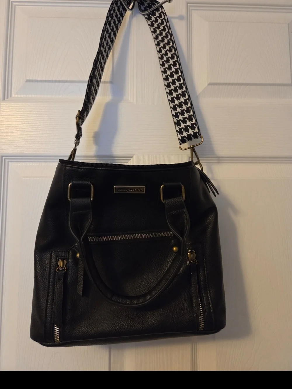Aeropostale Black Faux Leather Satchel with Gold Hardware